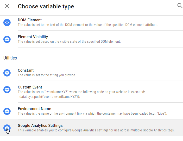 Variable types in Google Tag Manager